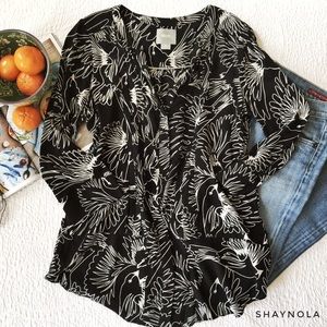 Anthropologie Maeve Black and White Bird Print Top